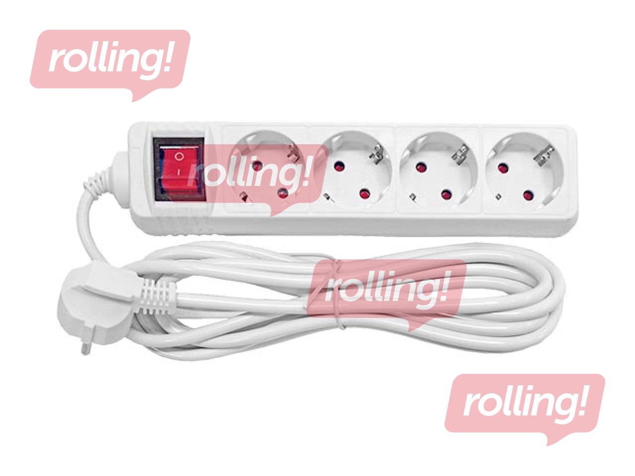 Pagarinātājs 4-vietīgs 5m ar zemējumu un slēdzi, balts 