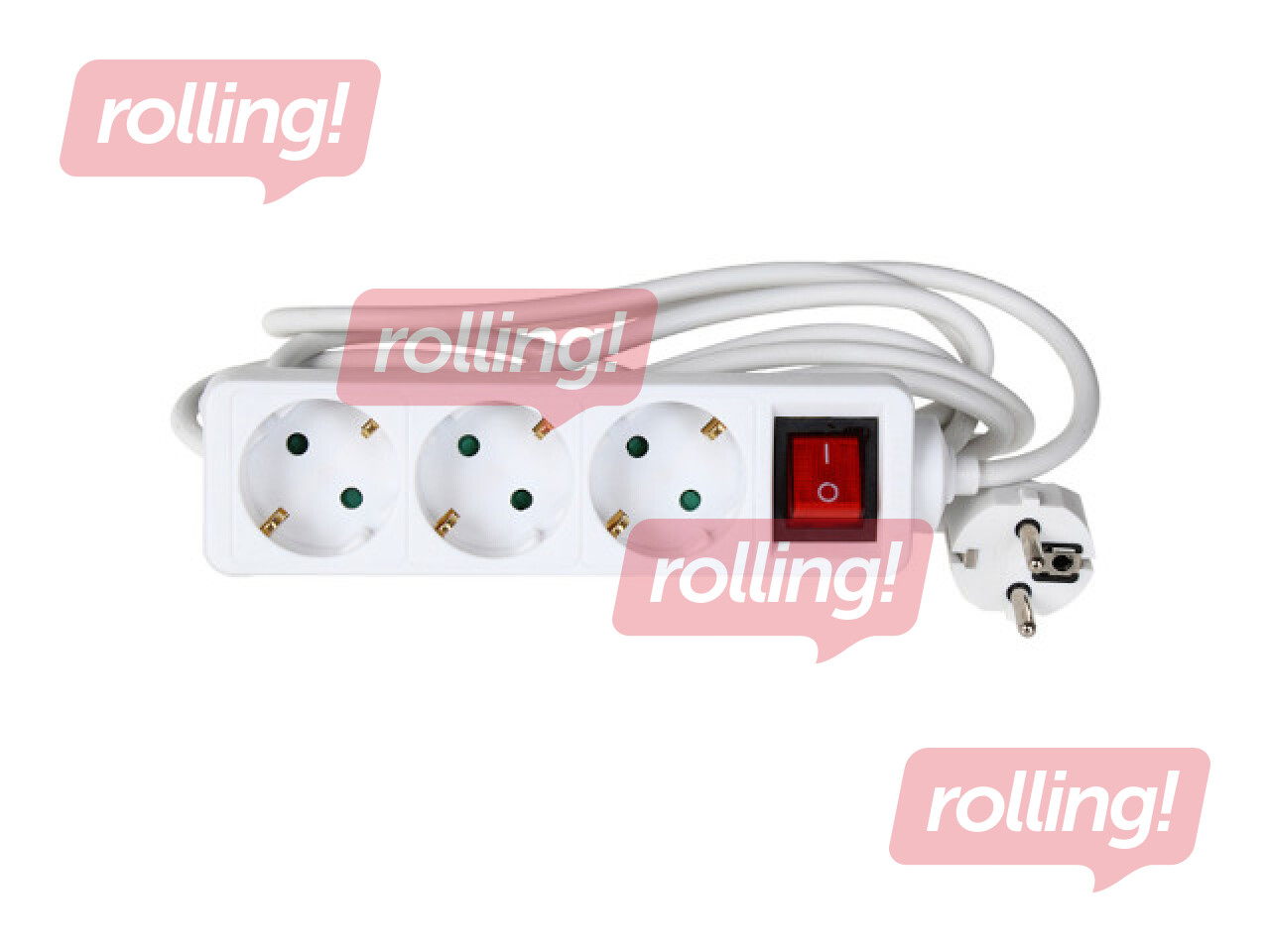 Pagarinātājs 3-vietīgs 1.5m ar zemējumu un slēdzi, balts