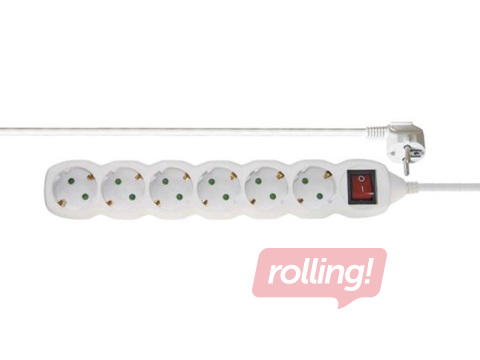 Pikendusjuhe, 6 pistikupesa, 5 m, maandusega ja lülitiga, valge