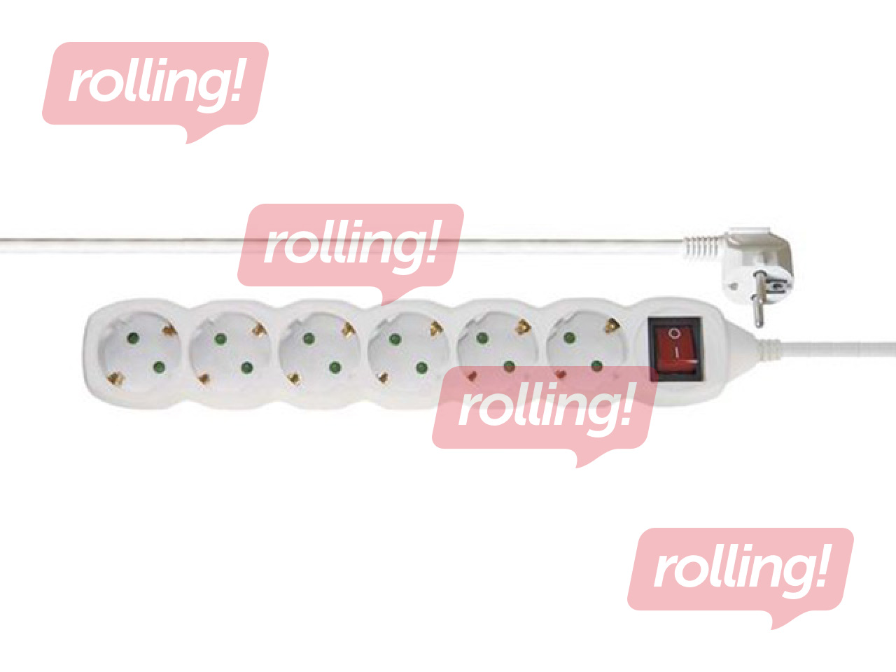 Pikendusjuhe, 6 pistikupesa, 5 m, maandusega ja lülitiga, valge