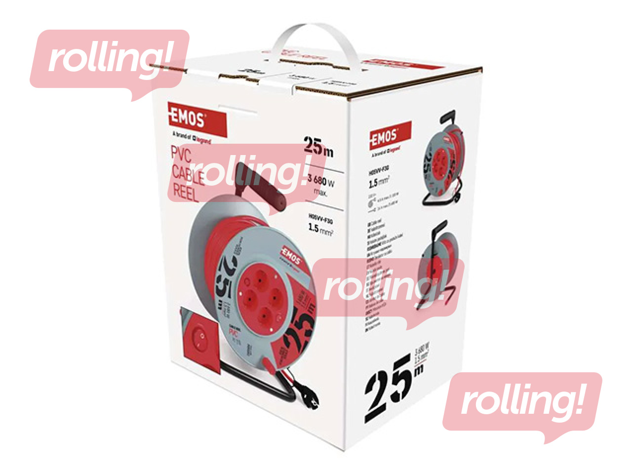 Pagarinātājs 4-vietīgs 25m ar zemējumu, sarkans