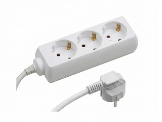 Extension cord with ground 3 places, white, 1.5m
