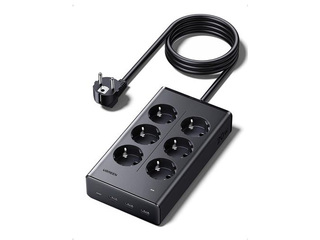 6-pesaline pikendusjuhe, pikkus 1,3 m, USB-laadijaga (3x USB-A, 1x USB-C), must, UGREEN