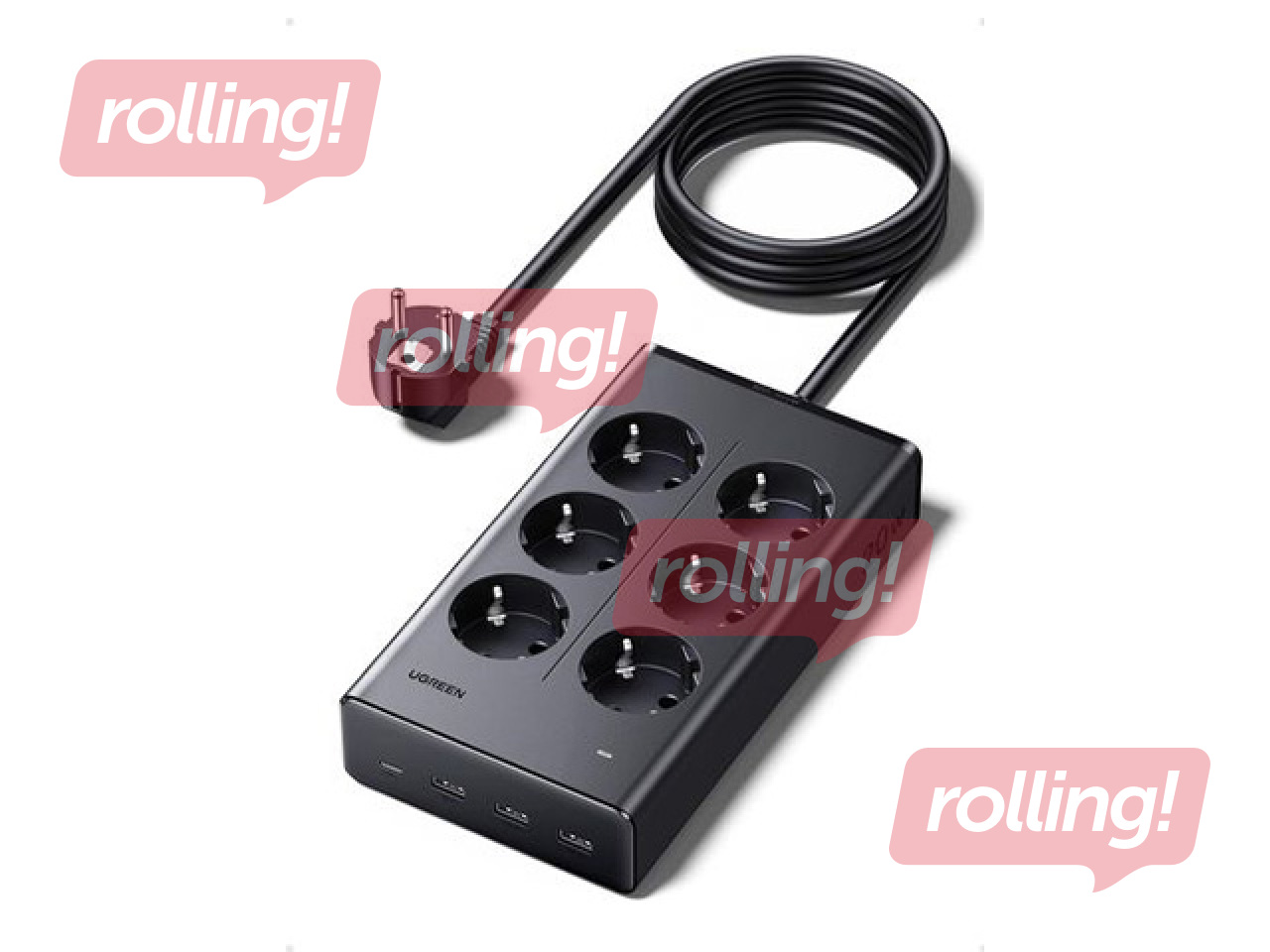 6-pesaline pikendusjuhe, pikkus 1,3 m, USB-laadijaga (3x USB-A, 1x USB-C), must, UGREEN
