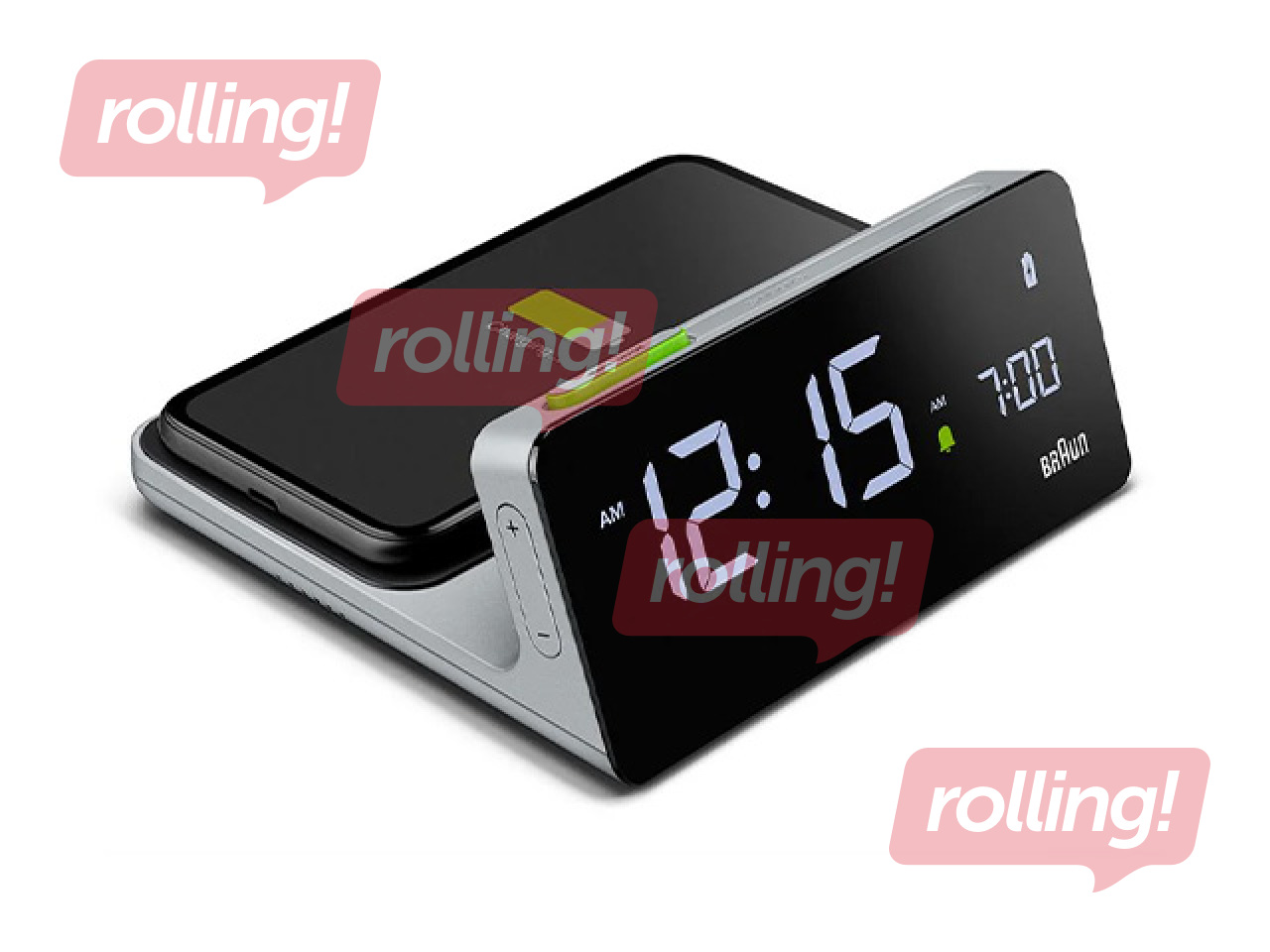 Modinātājpulkstenis Braun BC21, ar bezvadu uzlādi, melns