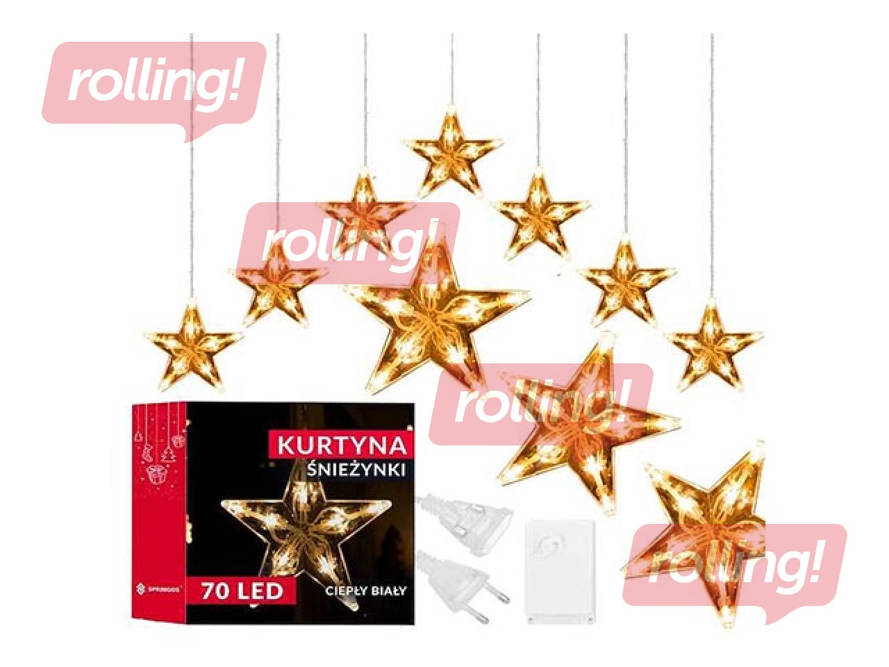 Elektrilised tuled Springos, lumekristallide kardin, 70 LED, soe valge, 4m