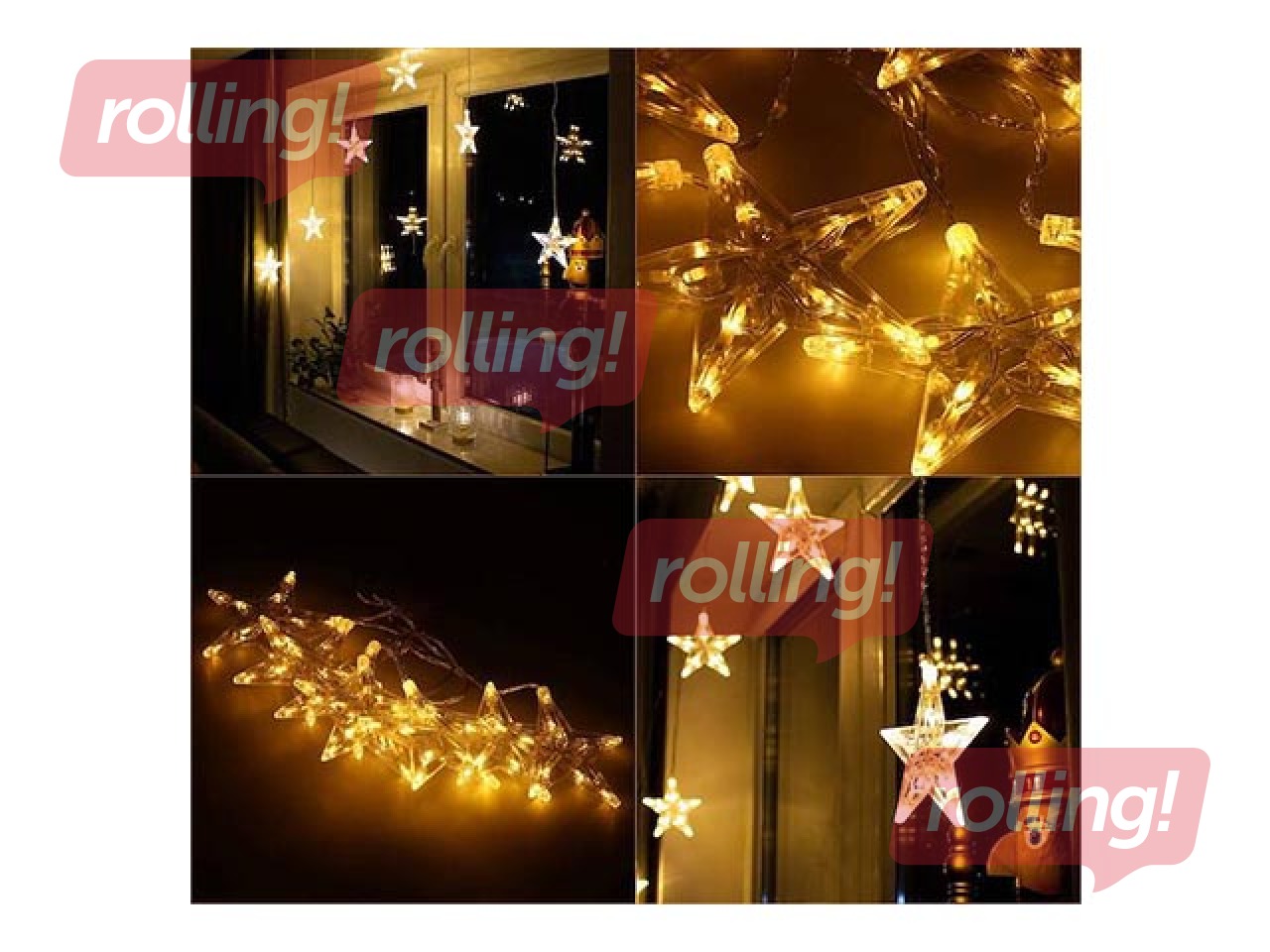 Elektriskā lampiņu virtene Springos, sniegpārsliņu aizkars, 70 LED, silti balta, 4m