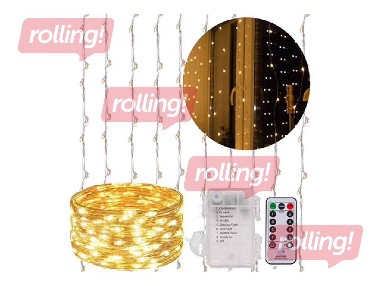 Electric light garland Springos, wire light curtain, 300 microLED, warm white, 3x3m