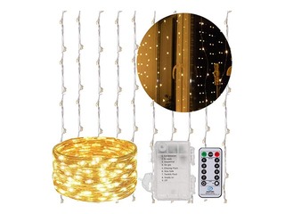 Elektriskā lampiņu virtene Springos, stiepļu gaismas aizkars, 300 mikroLED, silti balta, 3x3m