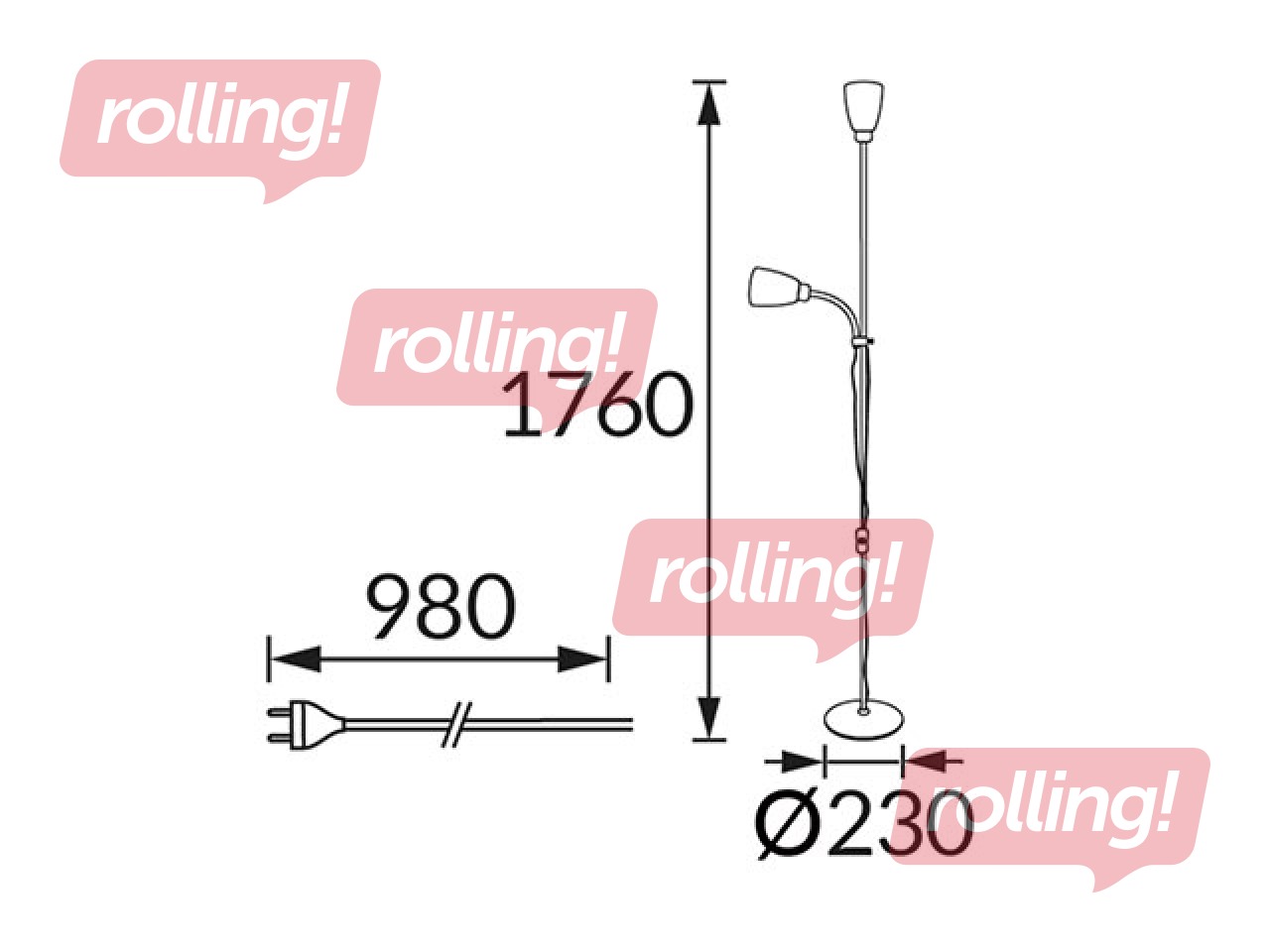 Põrandalamp MADER, 2xE27, LED, 15W, must