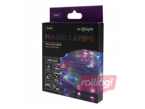 Elektriskā lampiņu virtene, MAGIC LAMP 100 RGB LED (1 miljons krāsu) – 5m, USB 5V