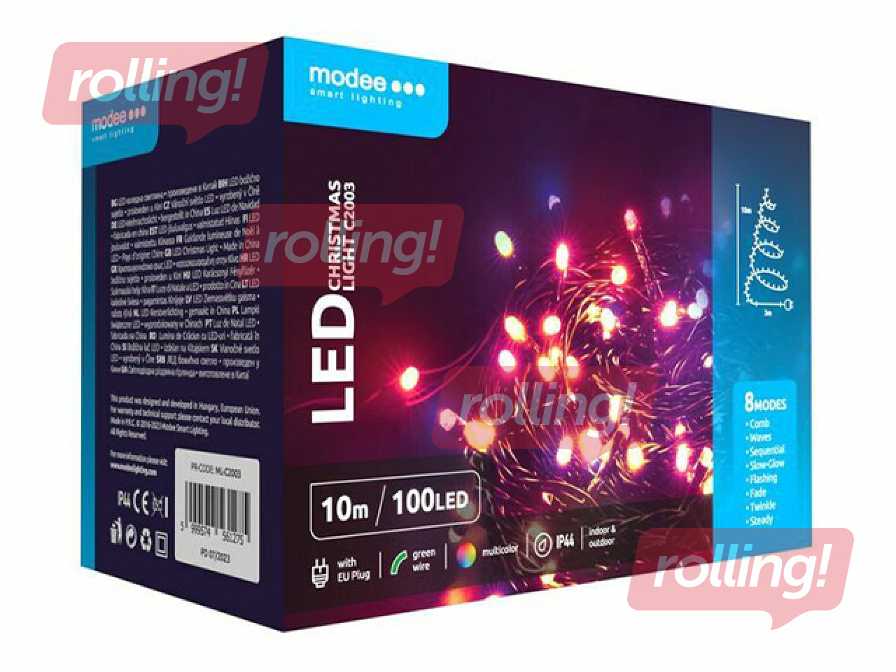 Elektriskā lampiņu virtene, Modee Lighting LED Rope, 100 LED, krāsaina, 10m