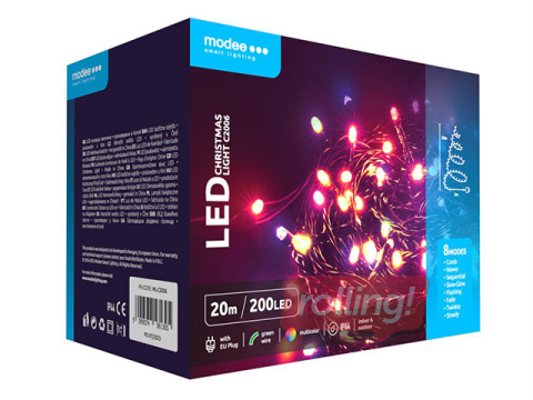 Electric string lights, Modee Lighting LED Rope, 200 LEDs, colored, 20 m