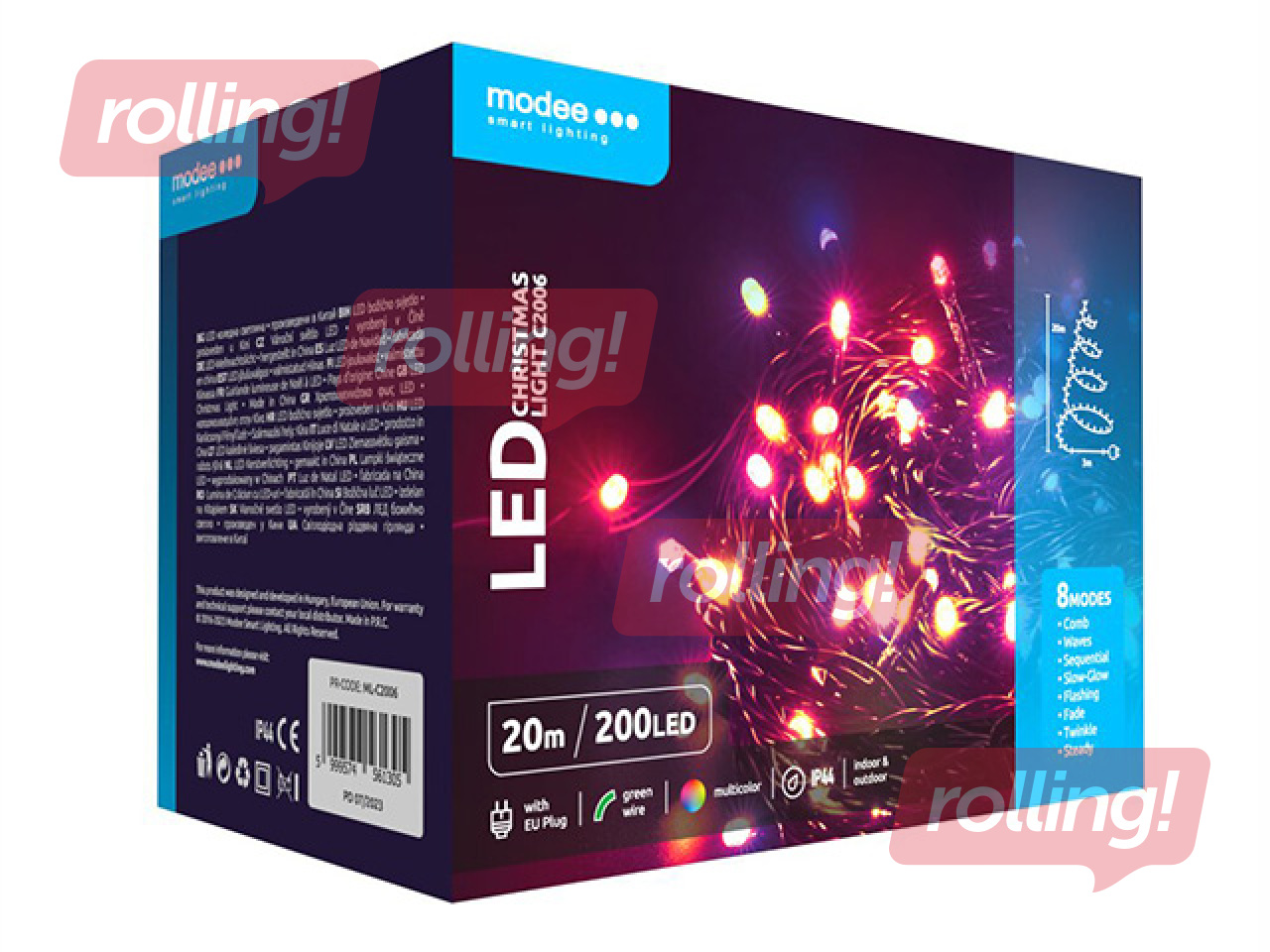 Electric string lights, Modee Lighting LED Rope, 200 LEDs, colored, 20 m