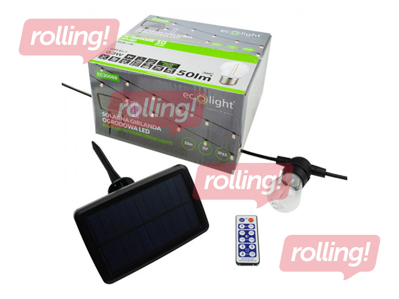 Päikesepaneeliga LED-valgustikett, kett 10 m + 10 x G45 E27 0,3 W 2700 K, soe valge