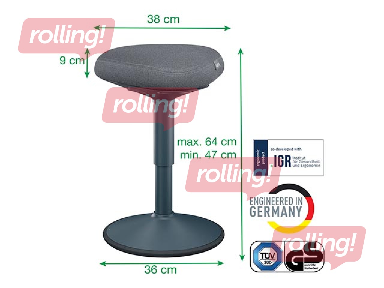 Ergonomiline aktiivne istumistoole Leitz Ergo, mugava istmega