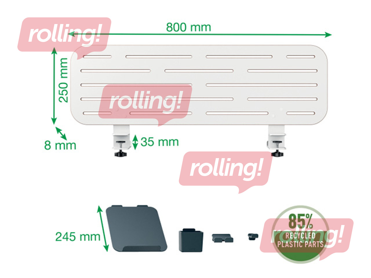Lauakorraldaja Leitz Ergo, perforeeritud, sülearvutihoidikuga, valge, 80x25cm