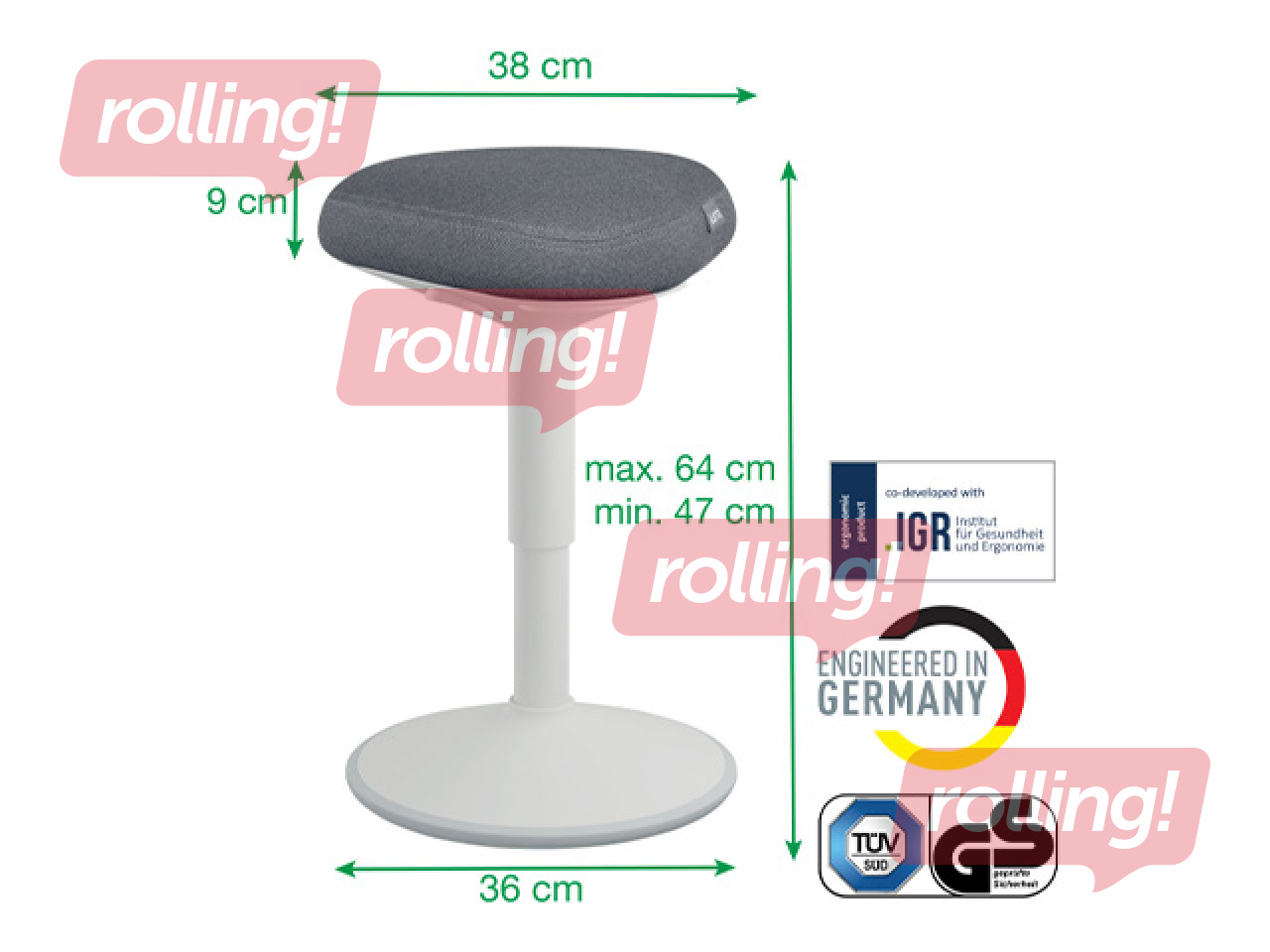 Aktiivse istumise tool Leitz Ergo, mugava istmega, valge, hall