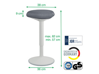 Active standing chair Leitz Ergo, with comfortable seat, white, grey