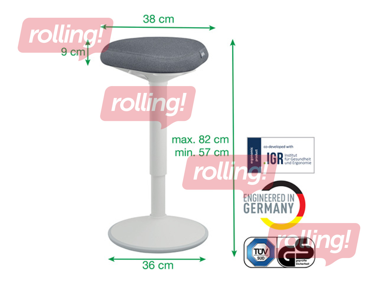Active standing chair Leitz Ergo, with comfortable seat, white, grey