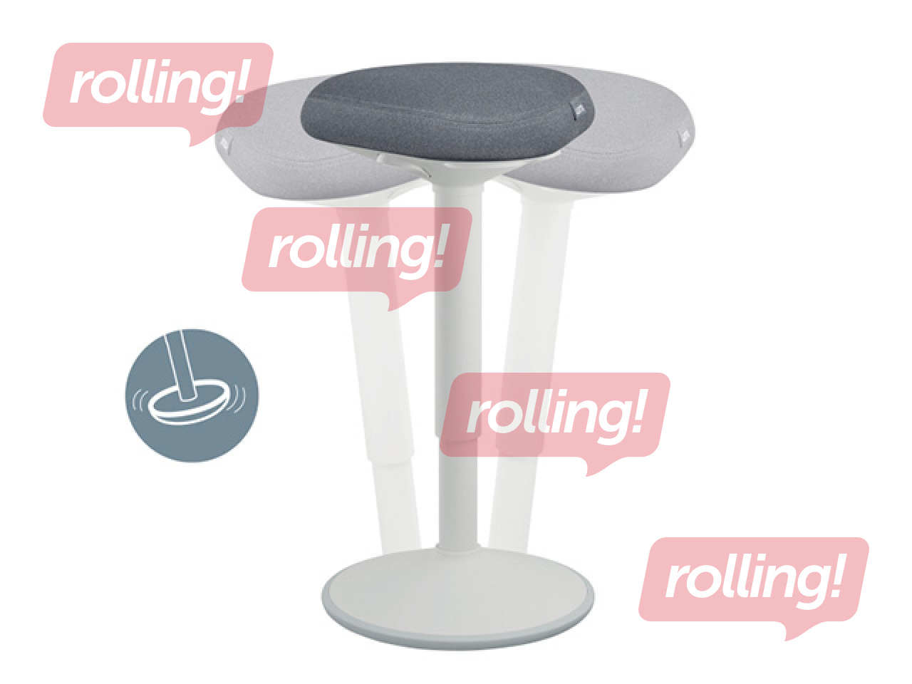 Aktīvās stāvēšanas krēsls Leitz Ergo, ar komfortablu sēdekli, balts, pelēks