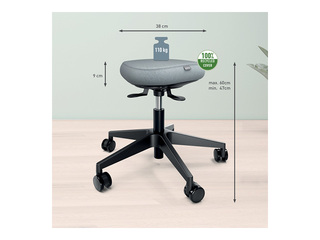 Aktīvās sēdēšanas krēsls Leitz Ergo, ar komfortablu kustīgo sēdekli, ar riteņiem, melns, pelēks