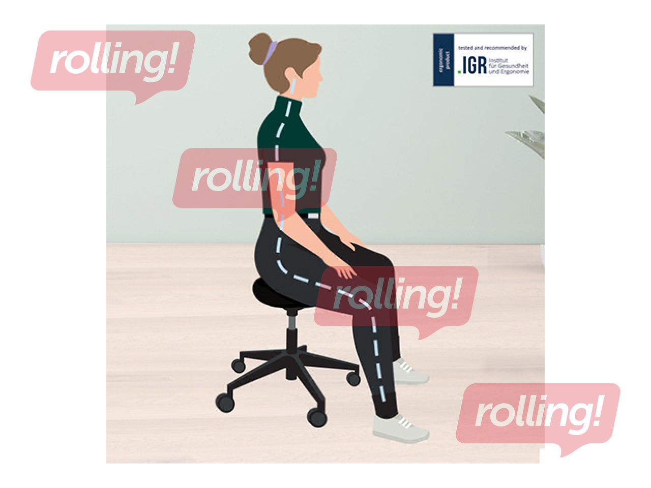 Aktiivse istumise tool Leitz Ergo, mugava istmega, ratastega, must