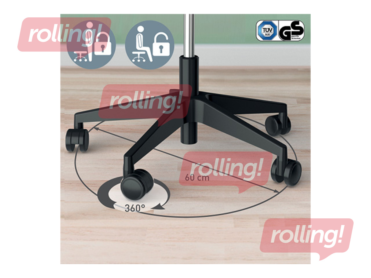 Aktiivse istumise tool Leitz Ergo, mugava istmega, ratastega, must