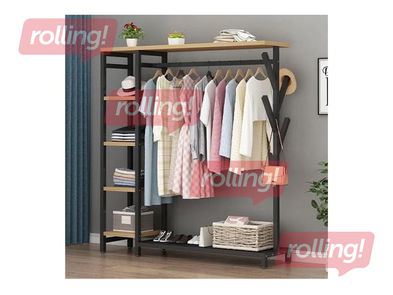 Riidepuu rest Domoletti Jolanta, must/puit, 170cm