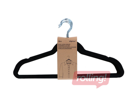Clothes hangers Alpina, velvet coating, black, 10 pcs.