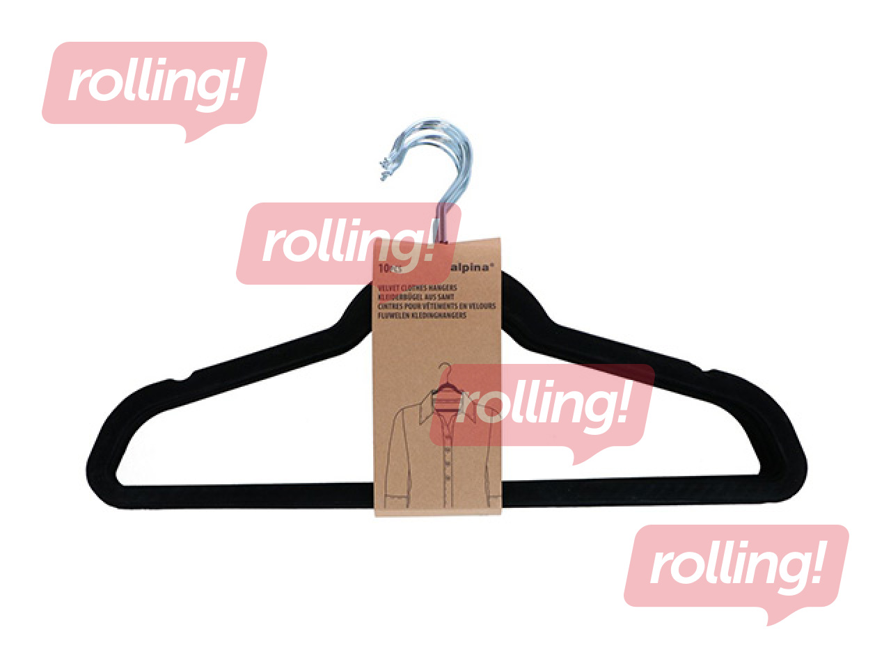 Clothes hangers Alpina, velvet coating, black, 10 pcs.