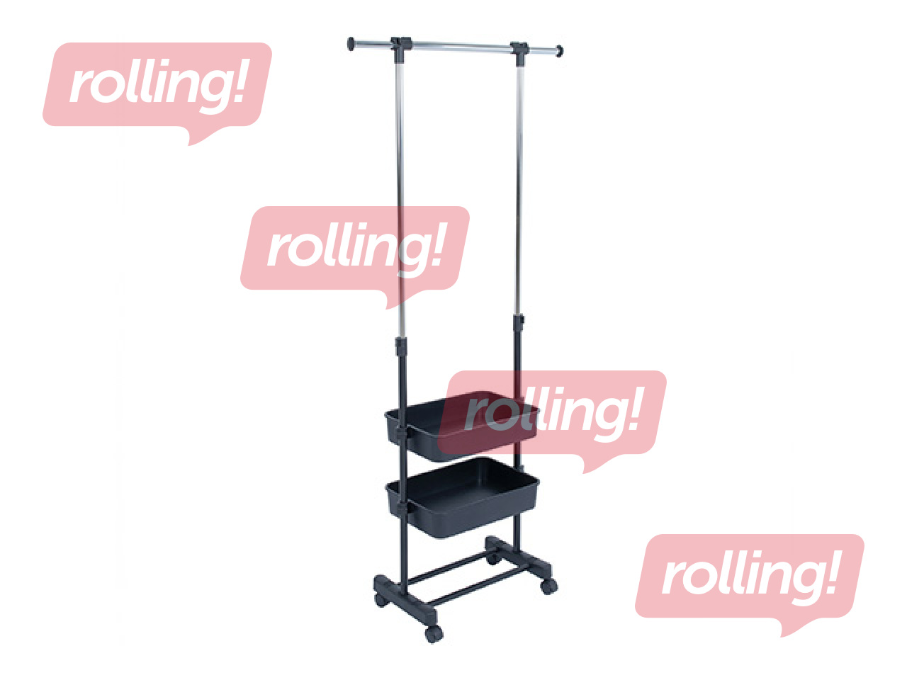 Riidestange Fergus, riiulitega, must, 47-77x29x92-165cm