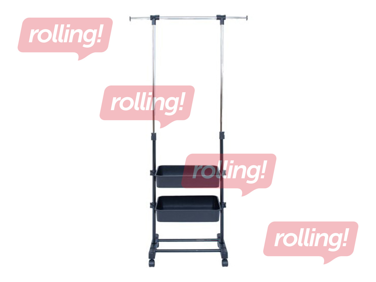 Riidestange Fergus, riiulitega, must, 47-77x29x92-165cm