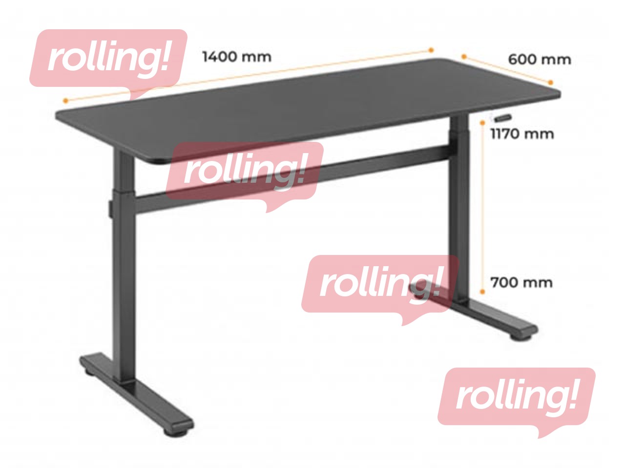Reguleeritava kõrgusega laud Up Up Loki, must, 140x60cm