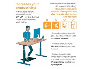 Reguleeritava kõrgusega laud Up Up Loki, must, 140x60cm