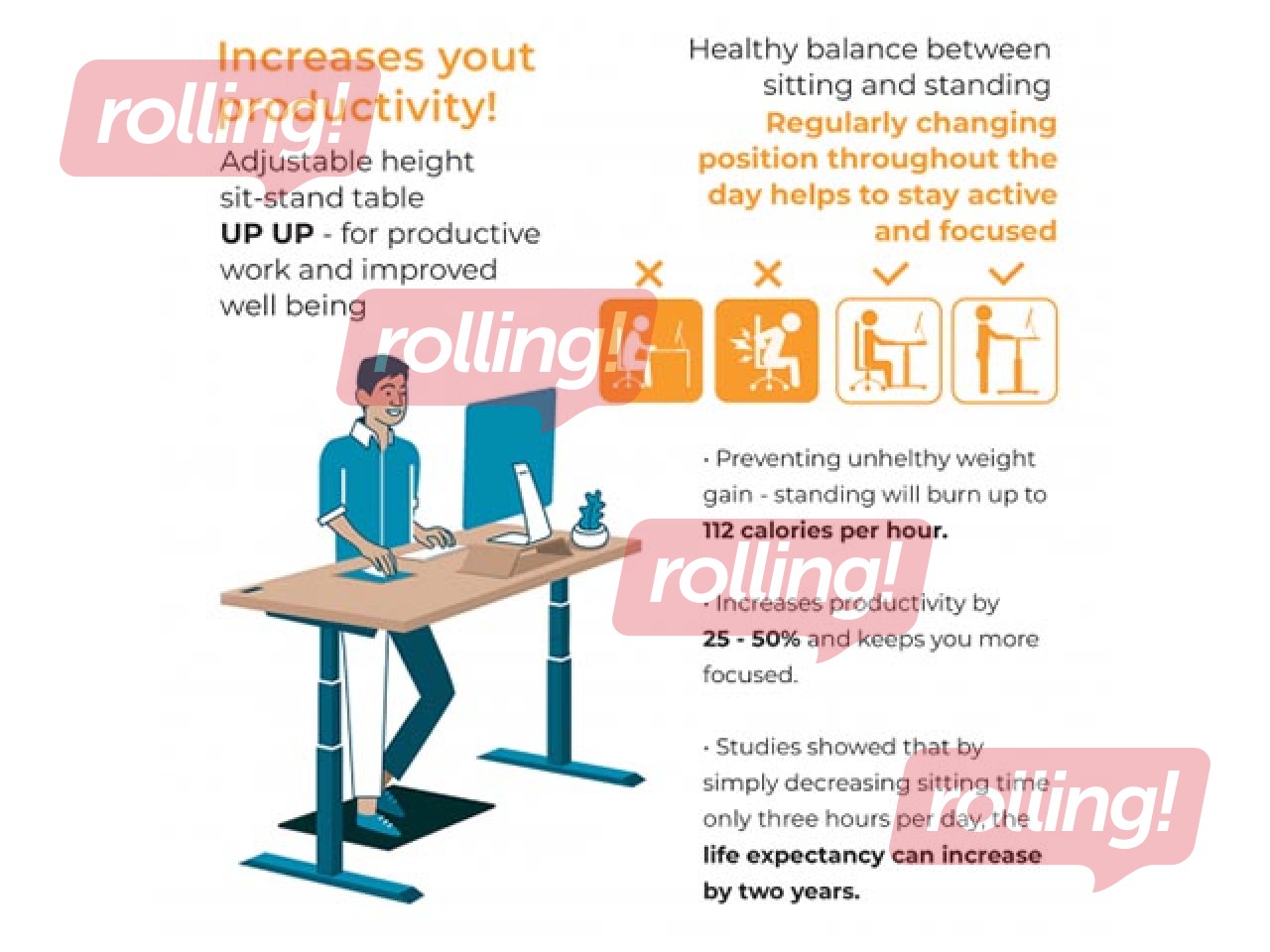 Reguleeritava kõrgusega laud Up Up Loki, must, 140x60cm