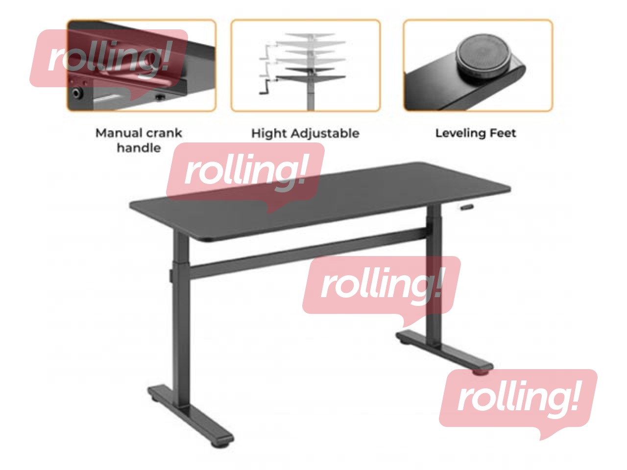 Стол с регулируемой высотой Up Up Loki, черный, 140x60cм