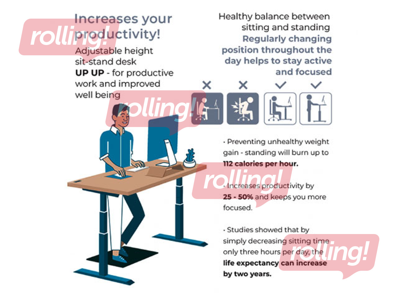 Elektriline kõrgus – reguleeritav laud Up Up, Frigg, must