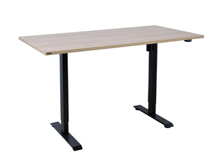 Height-adjustable desk Ergo, black frame, hickory wood finish top, 160x80cm