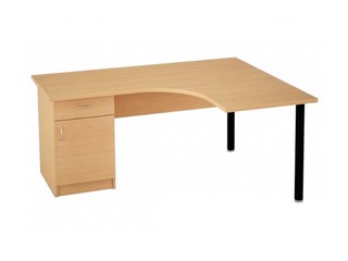 Nurgaline kontorilaud külgkapiga, sahtli ja uksega, vahtratooniga pind