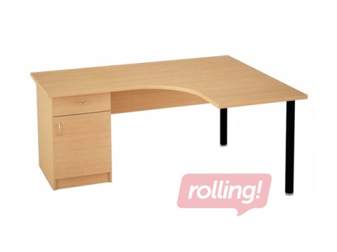 Офисный угловой стол с боковым шкафчиком, ящиком и дверцей, поверхность цвета клёна