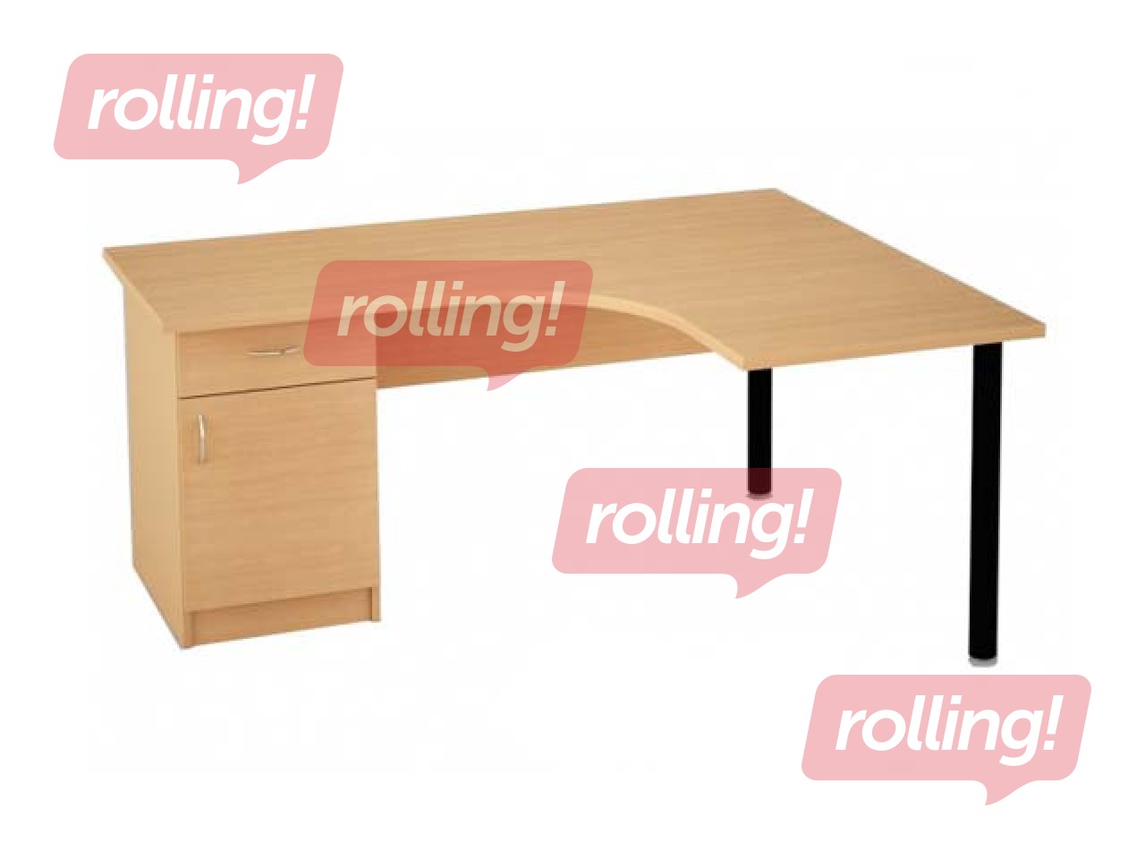 Офисный угловой стол с боковым шкафчиком, ящиком и дверцей, поверхность цвета клёна