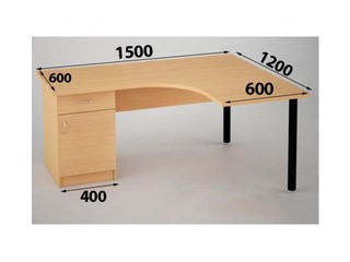Офисный угловой стол с боковым шкафчиком, ящиком и дверцей, поверхность цвета клёна