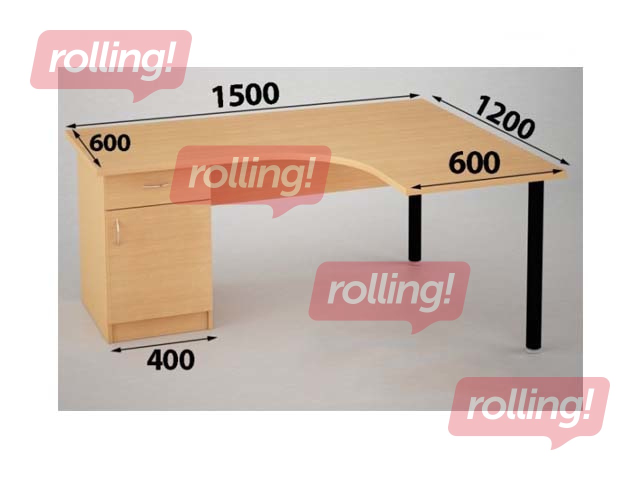 Офисный угловой стол с боковым шкафчиком, ящиком и дверцей, поверхность цвета клёна