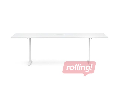 Conference table, Easy-2400, 8 seats, white melamine, white legs