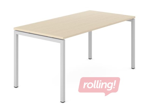 Office table with a metal frame and U legs, 160 cm, amber oak tone, metal silver legs