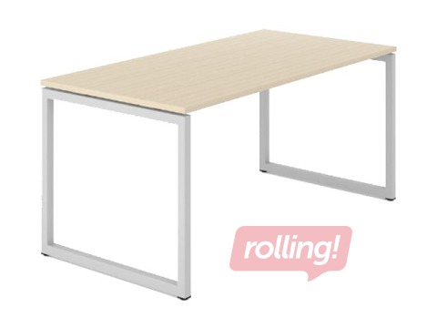 Büroolaud metallraami ja O-jalgadega, 160 cm, merevaigukollane tamm, metallist hõbedased jalad