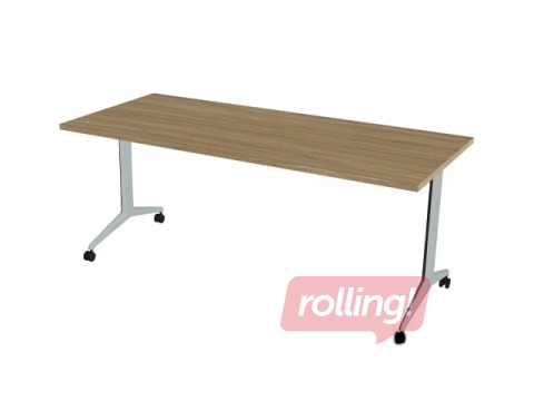 Konverentsilaud kokkuklapitava lauaplaadiga ALMA, ratastel, tamm/hall, 180x80cm