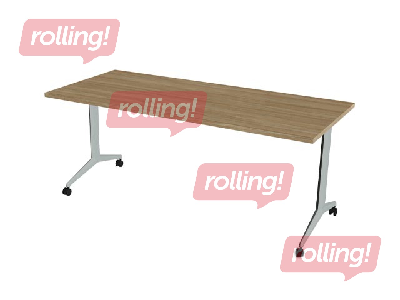 Konverentsilaud kokkuklapitava lauaplaadiga ALMA, ratastel, tamm/hall, 180x80cm