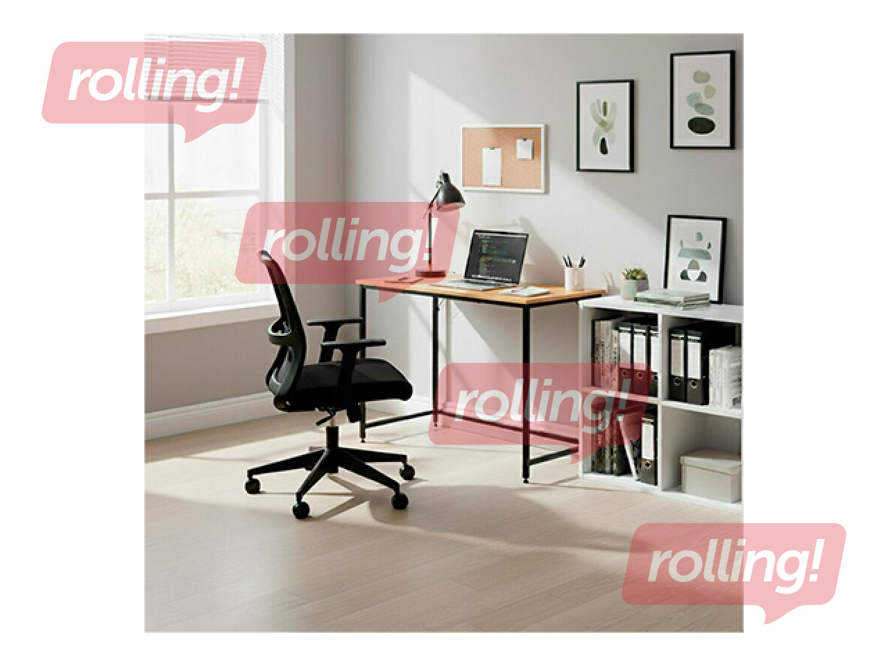 Kontorilaud Springos, must raam, puidutooni tööpind, 100×50×76cm